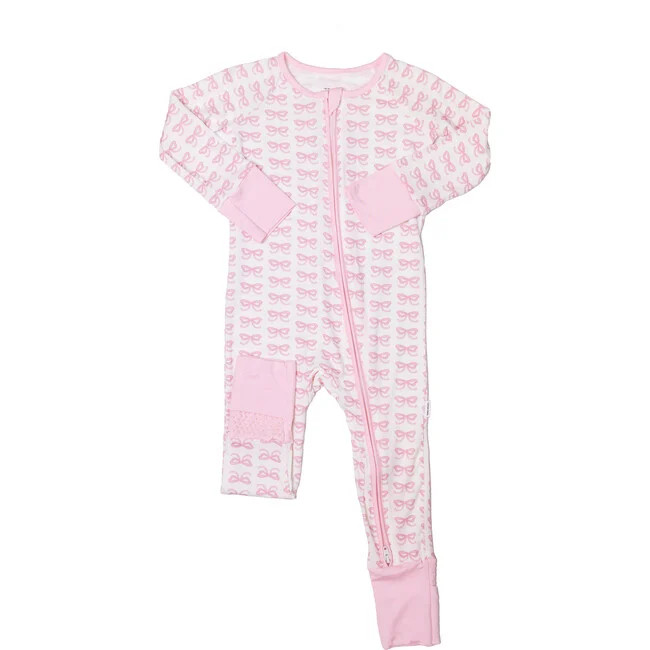 The Uptown Baby | Bow Sleep Romper (Pink, Size 0-3M) | Maisonette | Maisonette
