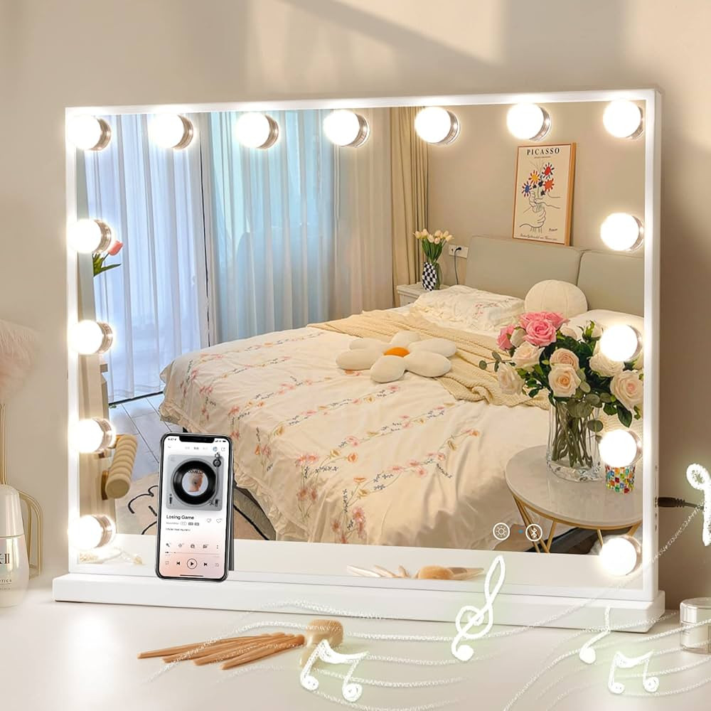 COOLJEEN Vanity Mirror with Lights and Bluetooth, Hollywood Makeup Mirror with 15 Dimmable LED Bu... | Amazon (US)