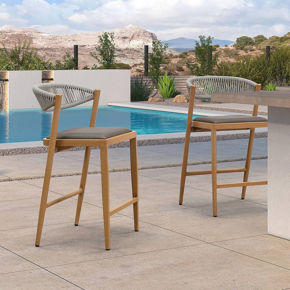 PURPLE LEAF Outdoor Counter Height Stool 2 Pieces Aluminum Bar Chairs Modern Barstools with Back ... | Amazon (US)