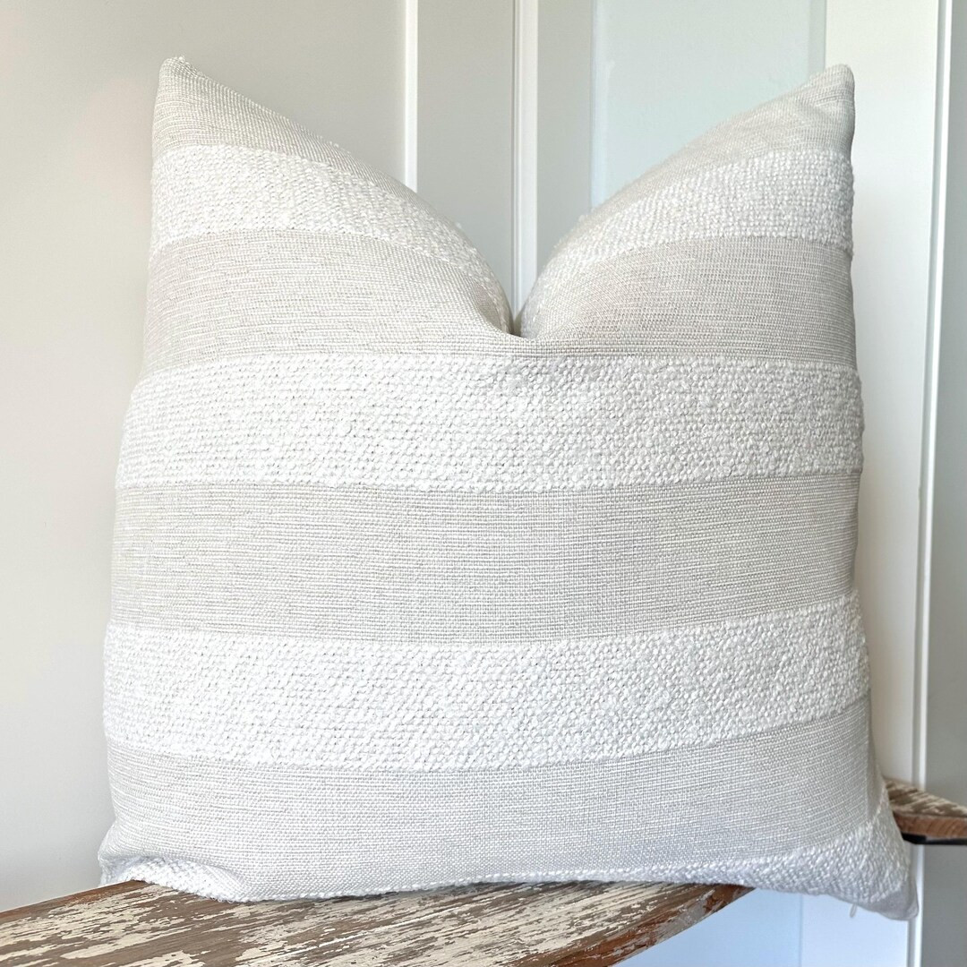 Outdoor Boucle Pillow Cover| Double Sided off White Ivory Chenille Striped Pillow Neutral Decor H... | Etsy (US)