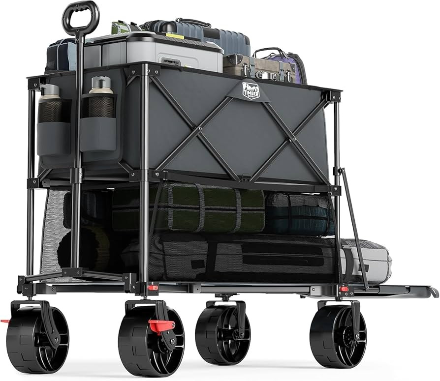 TIMBER RIDGE 400L Large Capacity Folding Double Decker Wagon with Brakes, 54" Extra Long Extender... | Amazon (US)