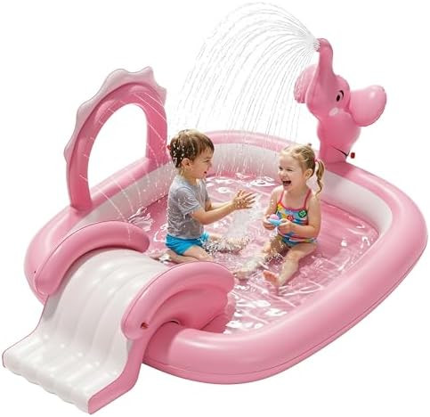 QPAU Elephant Kids Pool with Slide and Sprinkler, Inflatable Play Center with 4 Rings, 72 × 64 ... | Amazon (US)