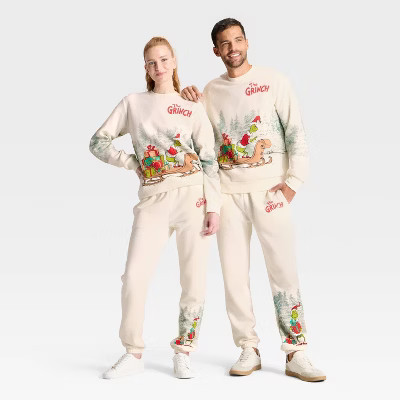 Adult The Grinch Fleece Graphic Joggers - Cream S | Target