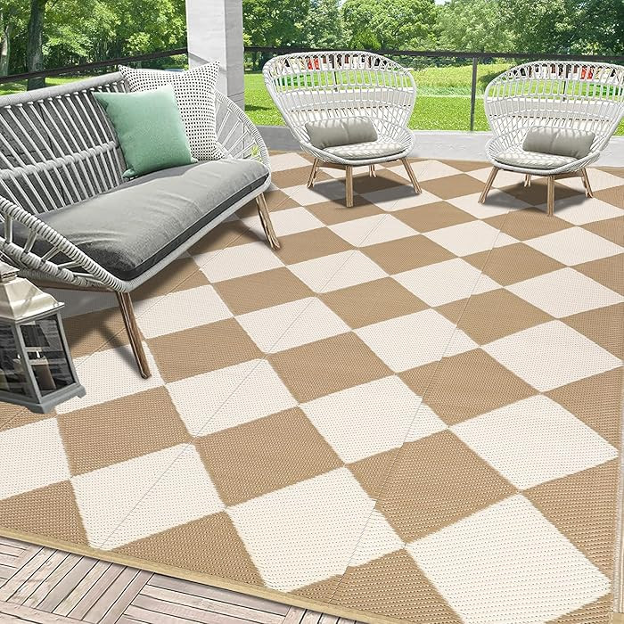 HEBE Checkered Outdoor Rug Waterproof 8x10, Reversible Plastic Straw Rug RV Camping Rug, Indoor O... | Amazon (US)