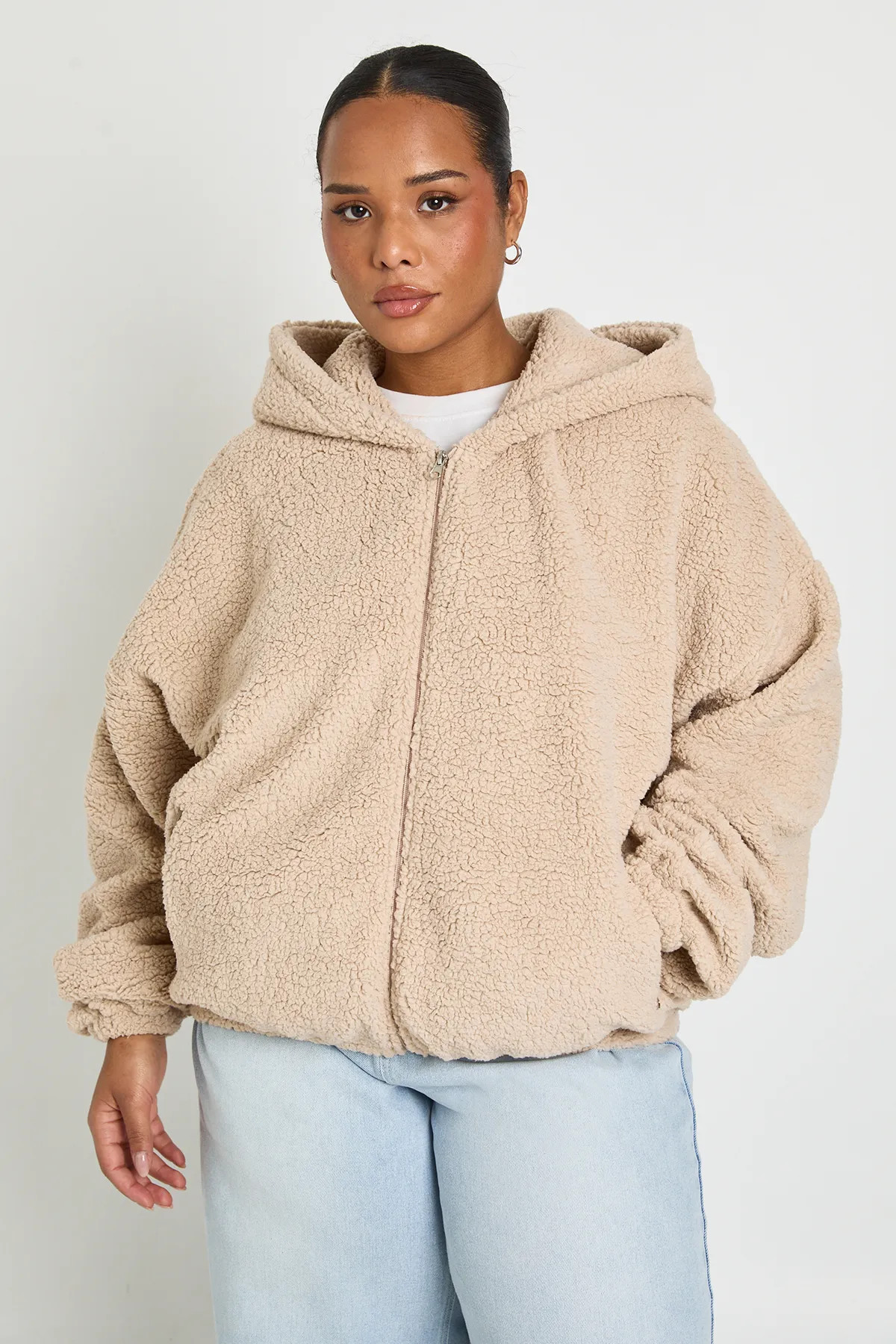 Plus Borg Zip Through Hoodie | Boohoo.com (UK & IE)