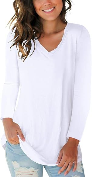 SAMPEEL Womens Fall Long Sleeve Tops Casual Tee Shirts Plus Size Clothes | Amazon (US)