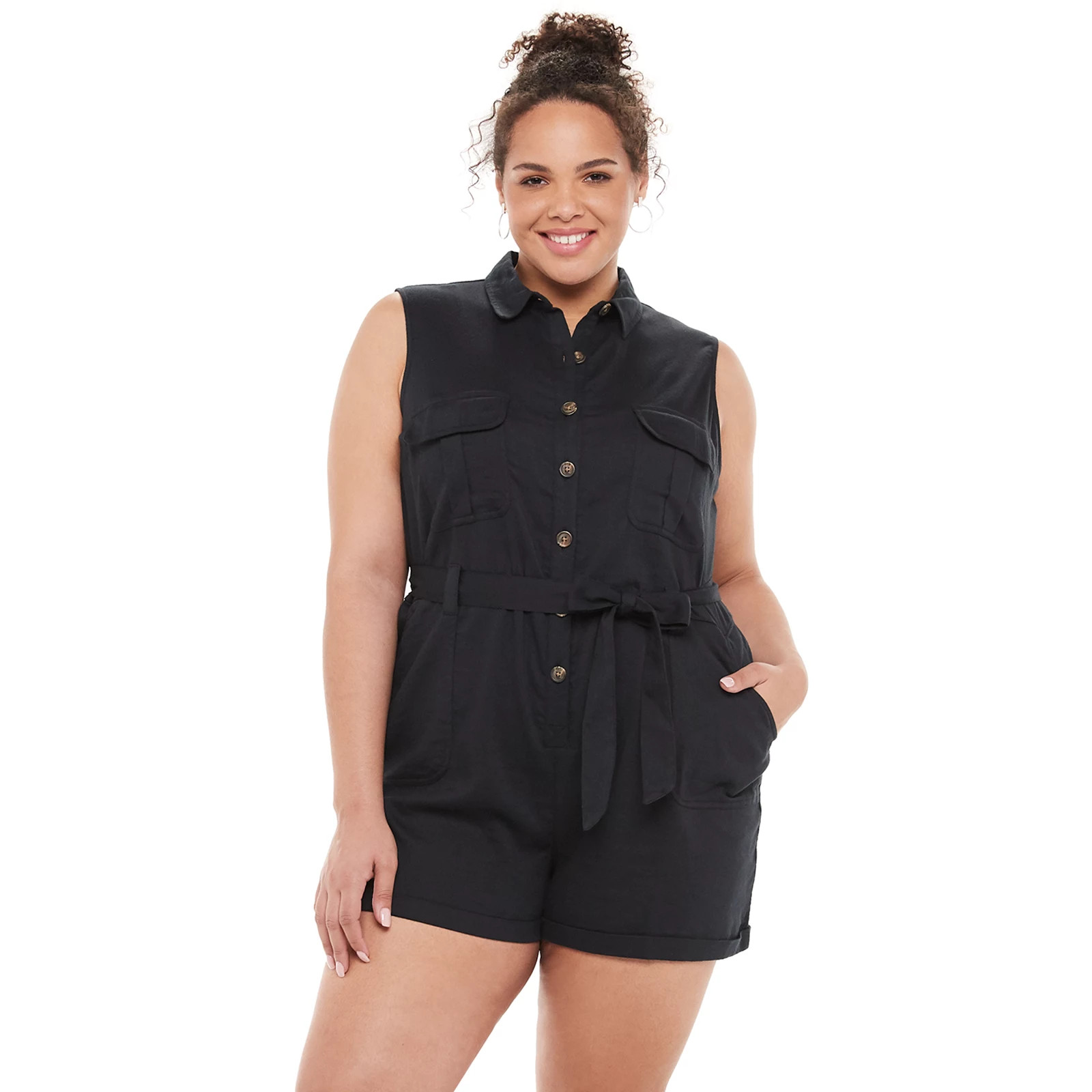 Juniors' Plus Size SO Sleeveless Utility Romper, Girl's, Size: 3XL, Black | Kohl's