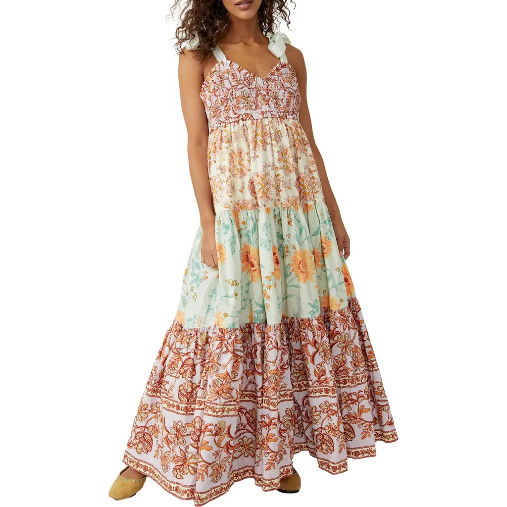 Free People Bluebell Mixed Print Cotton Maxi Dress in Lilac Combo at Nordstrom, Size X-Large | Nordstrom