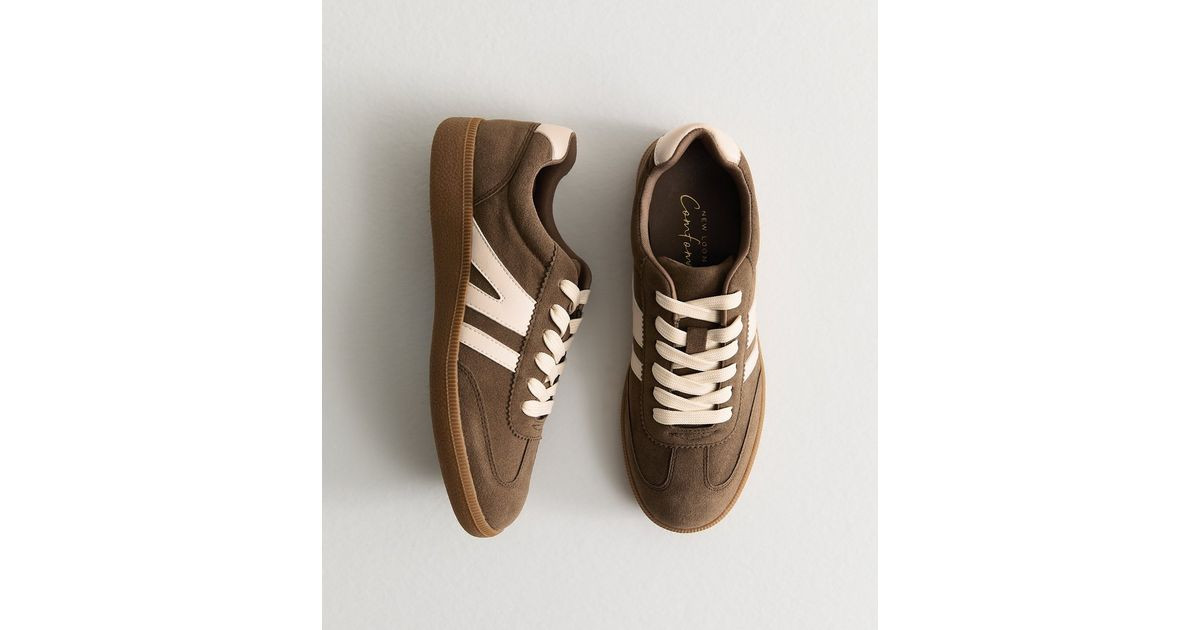 Brown Faux Suede Panelled Trainers | New Look | New Look (UK)