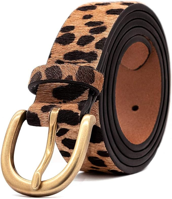 Womens Leopard Print Belt for Jeans Genuine Leather Belt with Alloy Buckle by LOKLIK | Amazon (US)