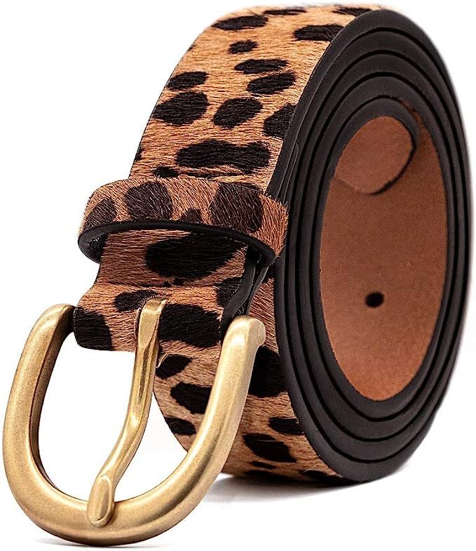 Womens Leopard Print Leather Belt for Jeans Belt with Alloy Buckle by LOKLIK | Amazon (US)
