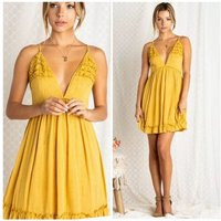 Mustard Yellow Swiss Polka Dot Ruffle V-Neck Mini Casual Spring Summer Dress | Etsy (US)