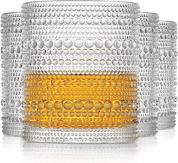 OPAYLY hobnail Drinking Glasses Old Fashion Glass 10oZ rocks glasses Set of 4 glasses Water Juice... | Amazon (US)