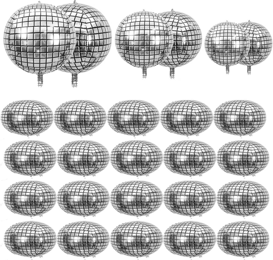 26 PCS Disco Ball Balloons - 4D Large Disco Different Sizes Balloons 22 Inch 18 Inch 15 Inch 10 I... | Amazon (US)