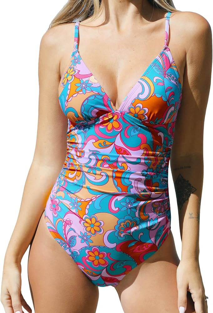 CUPSHE Women's One Piece Swimsuit Tummy Control V Neck Bathing Suits | Amazon (US)