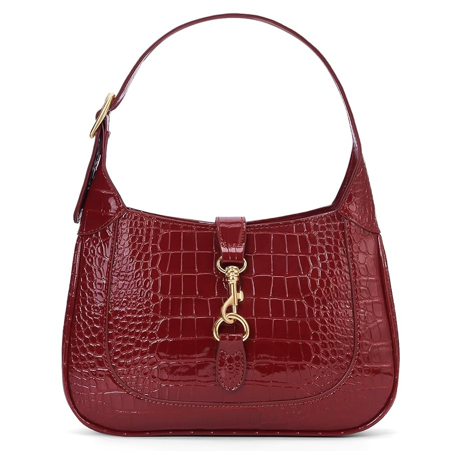 Shoulder Bag for Women Red Purse PU Leather Shoulder Purse Trendy Burgundy Handbag Small Crocodil... | Amazon (US)