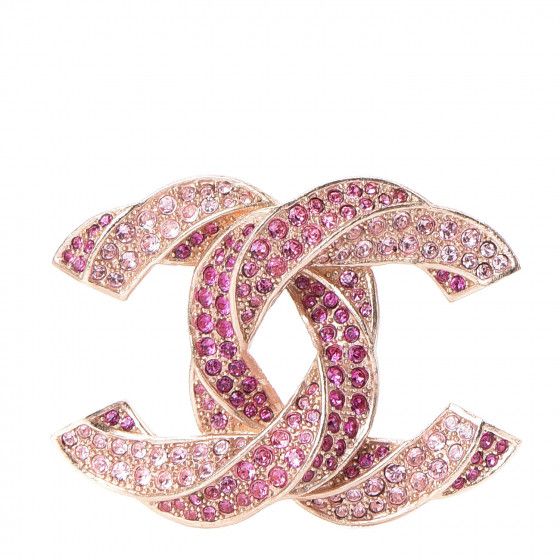 CHANEL Crystal Twisted CC Brooch Rose Gold | Fashionphile