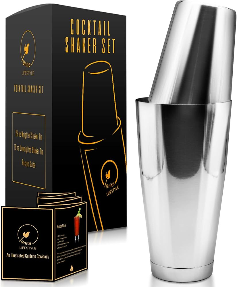 Ignite Lifestyle Boston Cocktail Shaker - Professional Grade Unweighted 18oz & Weighted 28oz Bost... | Amazon (US)
