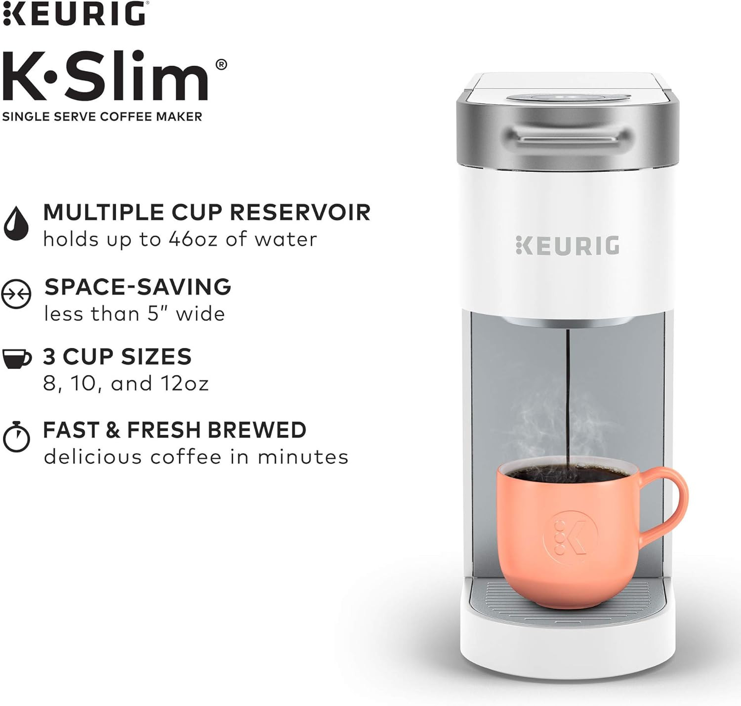 Keurig K- Slim Single Serve K-Cup Pod Coffee Maker, Multistream Technology, White | Amazon (US)