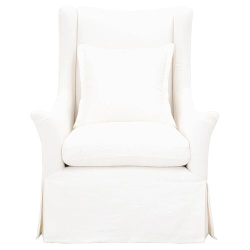 Remy Swivel Slipcover Wingback Chair, Cream Linen | One Kings Lane