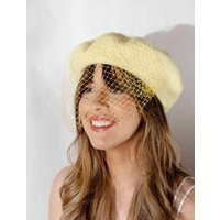 Yellow Beret Hat With Veil French Veiled Light Yellow 1940S Vintage Style Wedding | Etsy (US)