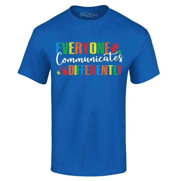 Shop4Ever Men's Everyone Communicates Differently Autism Graphic T-shirt XX-Large Royal Blue | Walmart (US)