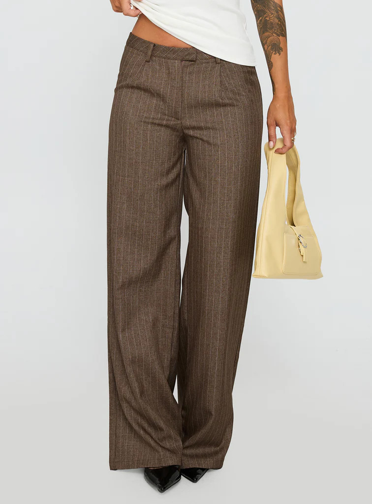 Broadcast Pants Beige Pinstripe | Princess Polly US
