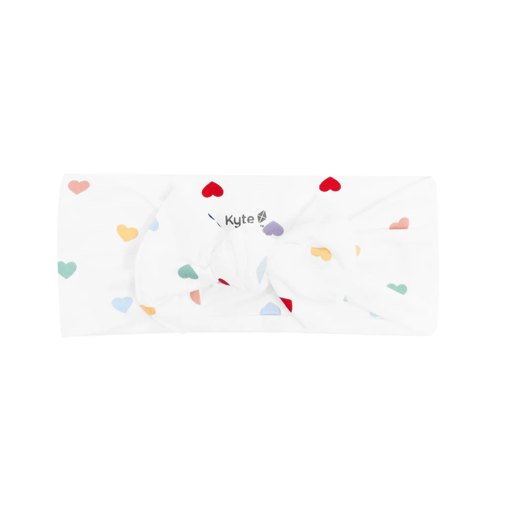 Knotted Bow Headband in Cloud Rainbow Heart | Kyte Baby