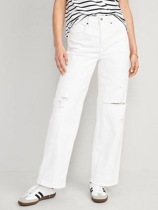 Extra High-Waisted Wide Leg Cut-Off White Jeans for Women | Old Navy (US)