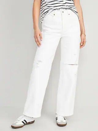 Extra High-Waisted Wide Leg Cut-Off White Jeans for Women | Old Navy (US)