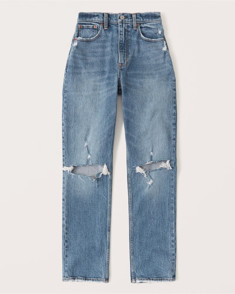 Women's Curve Love 90s Ultra High Rise Straight Jeans | Women's Bottoms | Abercrombie.com | Abercrombie & Fitch (US)