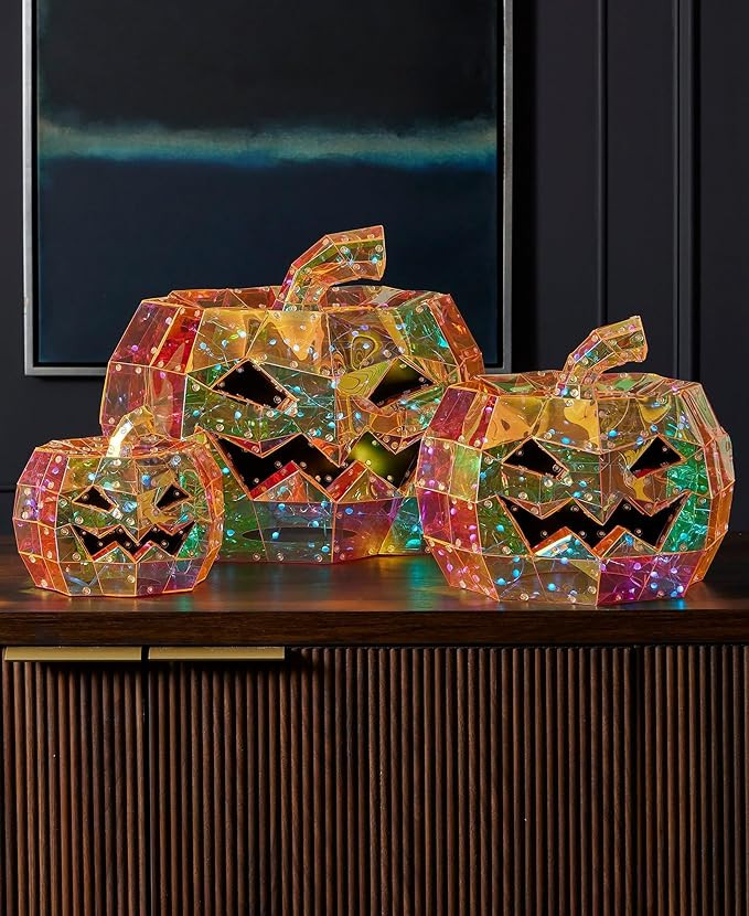 Prismatic Iridescent Pumpkin Set of 3 (8", 12", 16"), LED Lights | Amazon (US)