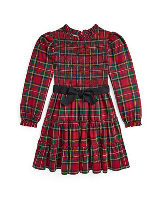Polo Ralph Lauren Big Girls Plaid Smocked Cotton Jersey Dress - Macy's | Macy's