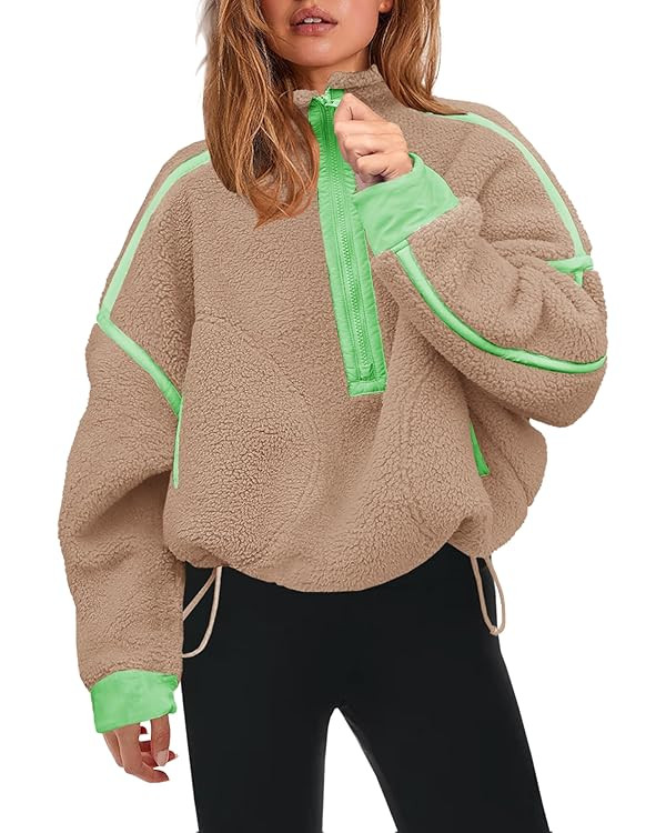 Panadila Womens Half Zip Sherpa Fleece Pullover Soft Oversized Sweatshirt with Pockets Warm Fuzzy... | Amazon (US)