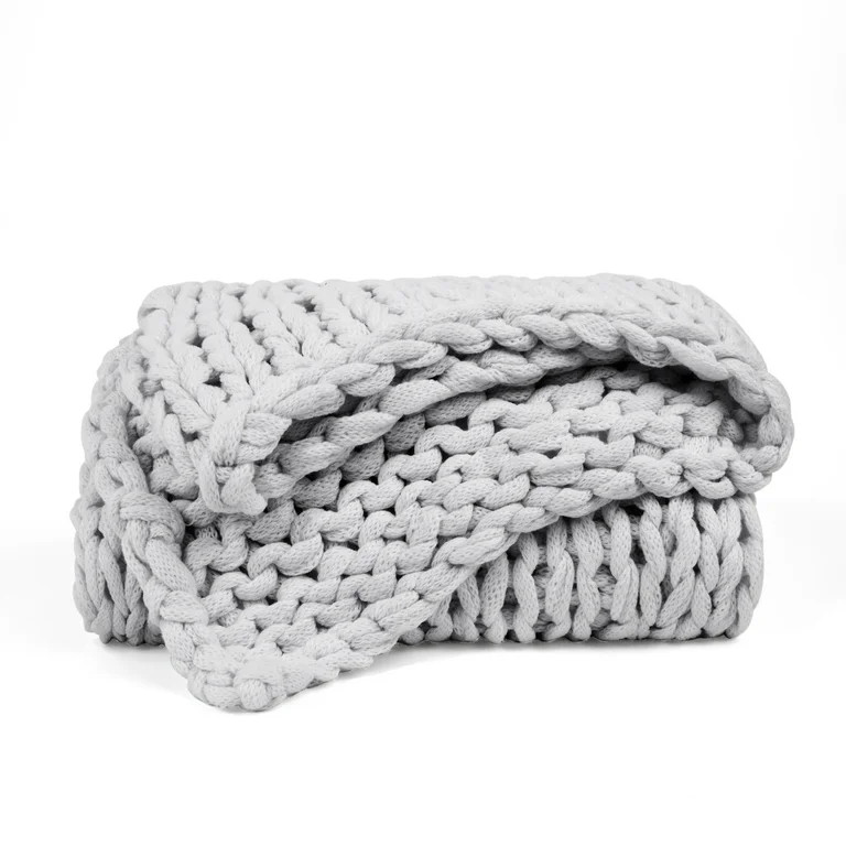 Comfort Canopy - Throw Blanket, Light Gray Chunky Soft Acrylic Hand-Knit | Walmart (US)