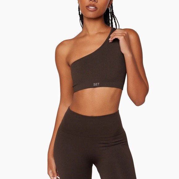 Set Active Sculptflex Ribbed One Shoulder Bra in Espresso | Poshmark