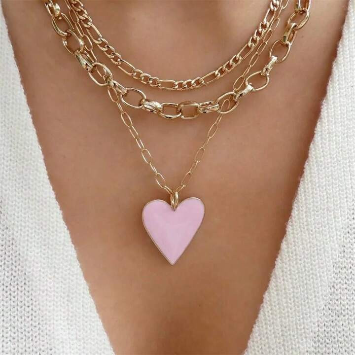 Vintage Color Heart Pendant Faux Pearl Necklace For Women Girls Fashion Gold Color Chain Choker N... | SHEIN