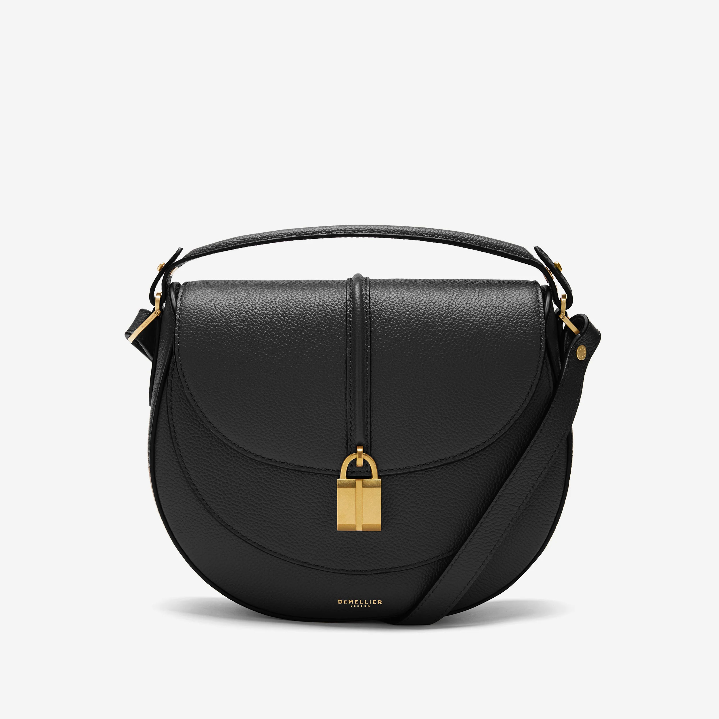 The Siena Saddle | Black Small Grain | Demellier | DeMellier