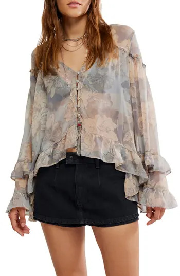 Free People Day Dreaming Ruffle Trim Top in Stone Combo at Nordstrom Rack, Size Small | Nordstrom Rack