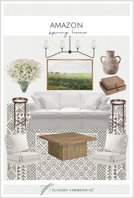 Amazon Spring home! 

Rug, couch, rug, artwork, wall art, coffee table, end table, chair, flowers, light fixture, lighting, vase, home decor 

#LTKfindsunder50 #LTKfindsunder100 #LTKhome