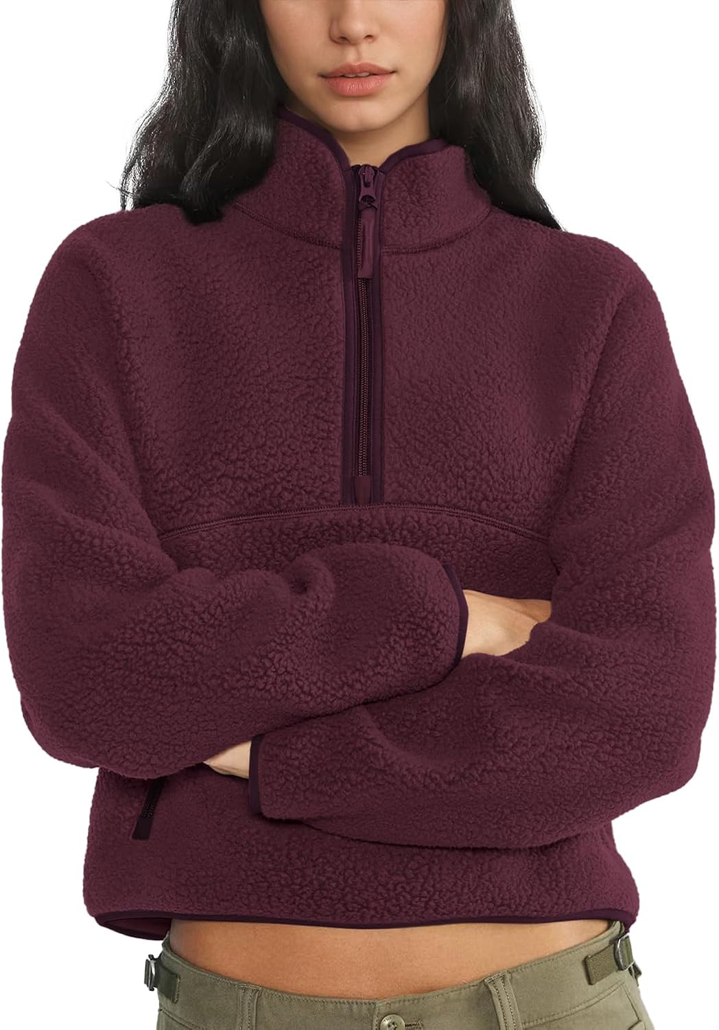Womens Quarter Zip Sweatshirts Fleece Pullover Warm Sherpa Jacket | Amazon (US)