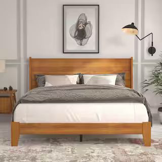 GALANO Abby Retro Amber Walnut Wood Frame Queen Platform Bed With Headboard SH-WZPU11183USA - The... | The Home Depot