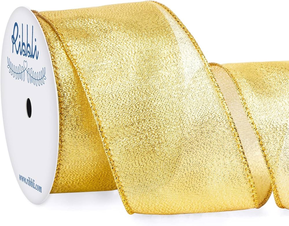 Ribbli Metallic Gold Wired Ribbon,2-1/2 Inch x Continuous 10 Yard, Deluxe Gold Glitter Ribbon wit... | Amazon (US)