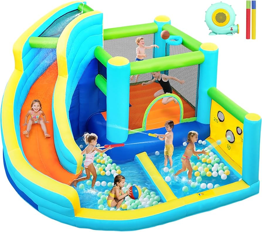 FBSPORT Inflatable Bounce House, Water Slide Park Slide Bouncer with Ball Shooting, Climbing Wall... | Amazon (US)