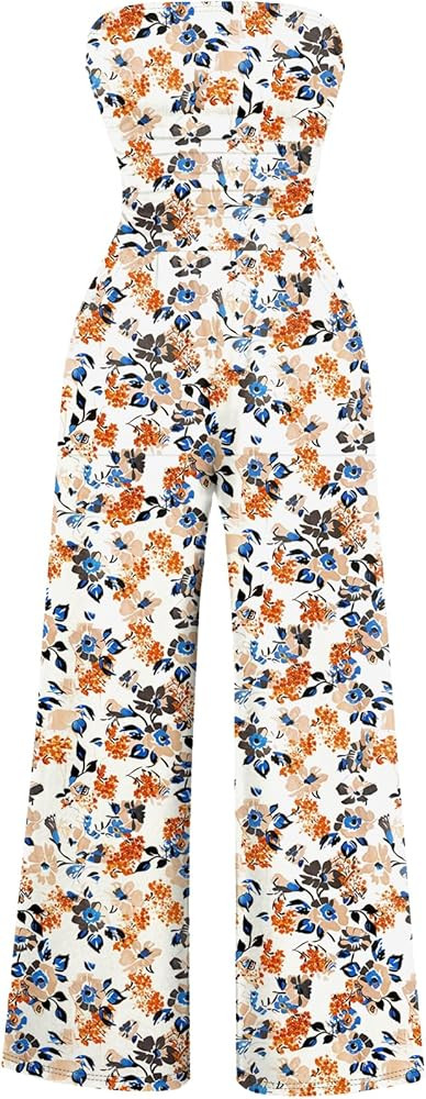 AUXDIO Women's Casual Summer Strapless Jumpsuits Off Shoulder Sleeveless Backless 2026 Wide Leg R... | Amazon (US)