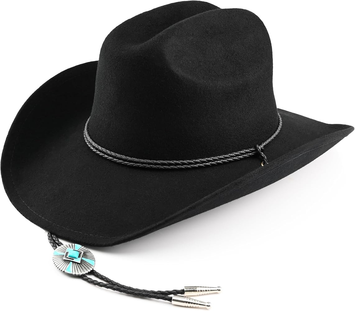 100% Wool Cowboy Hat Western Cowgirl Felt Hat for Men Women Classic Fedora Hats with Metal Gem Dr... | Amazon (US)