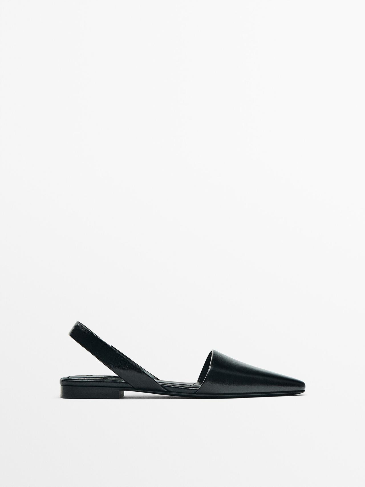Leather slingback ballet flats | Massimo Dutti UK