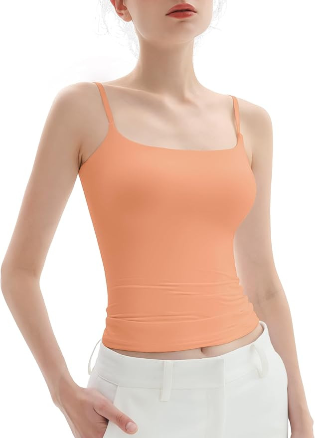 PUMIEY Women's Square Neck Tank Top Adjustable Spaghetti Straps Sleeveless Basic Tops Sharp Colle... | Amazon (US)