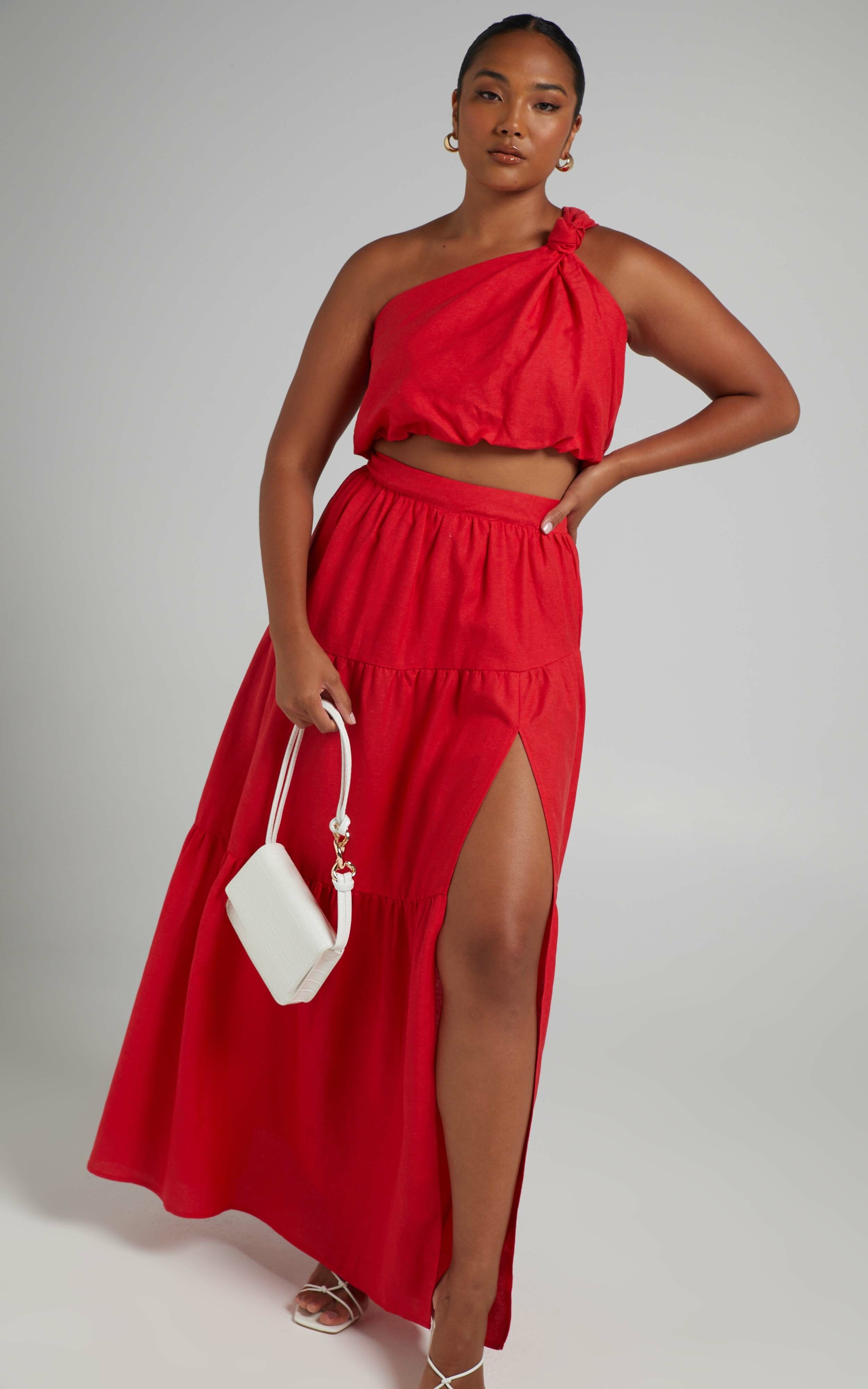 Aerilyn One Shoulder Maxi Two Piece Set in Red | Showpo | Showpo - deactived