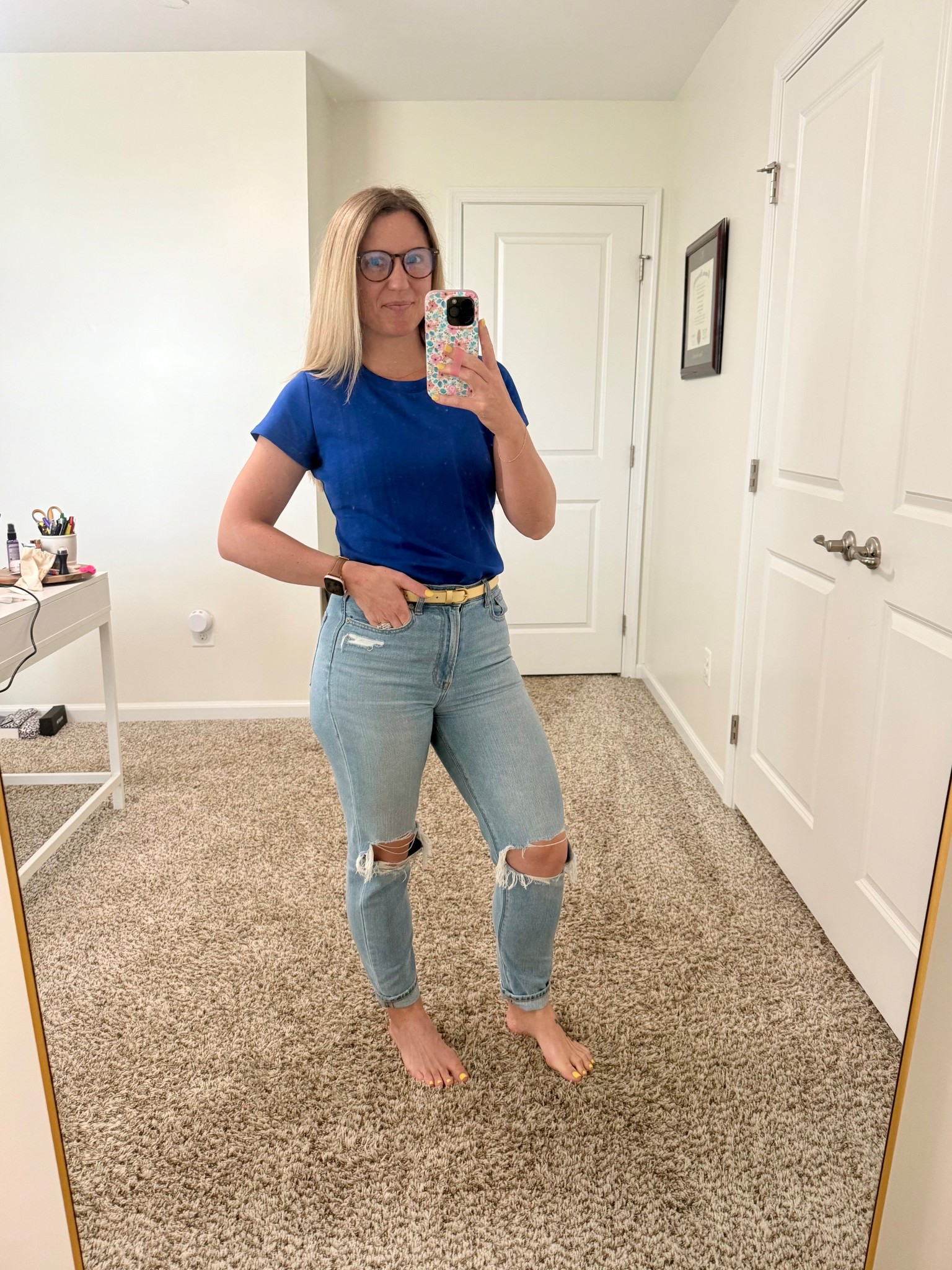 Day #1 of sharing my daily outfits. 

Top: My Ellement Boutique
Bottoms: American Eagle Mom Jeans
Belt: Gap Factory

#LTKPetite